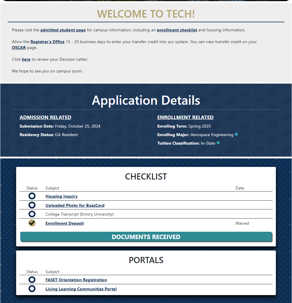 Image of the transfer application portal