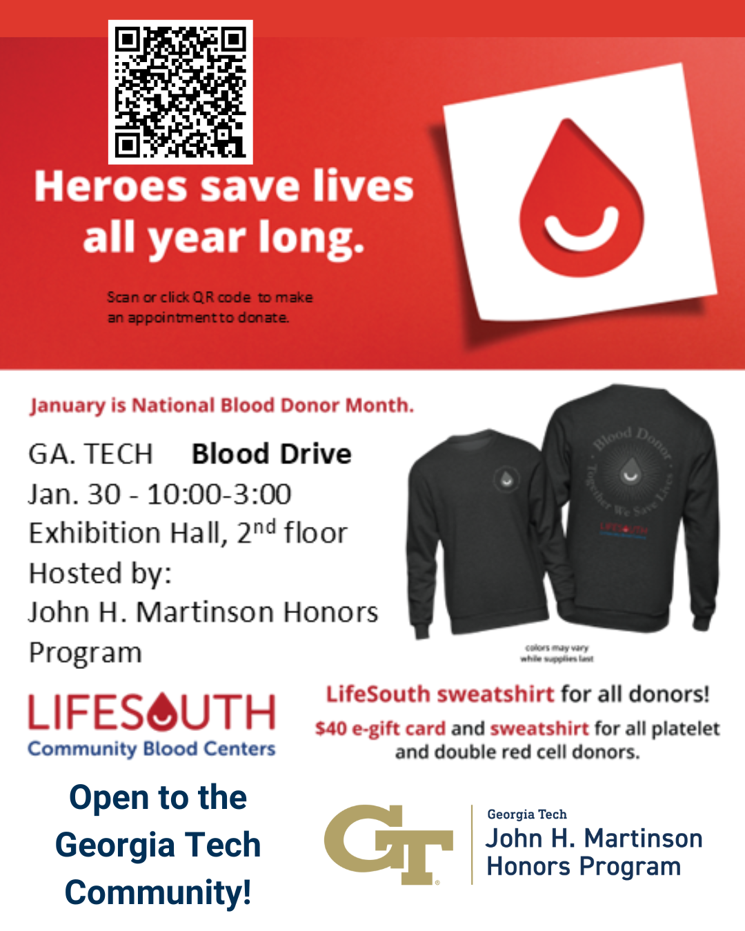 Ad for the 1/30 JMHP blood donation drive