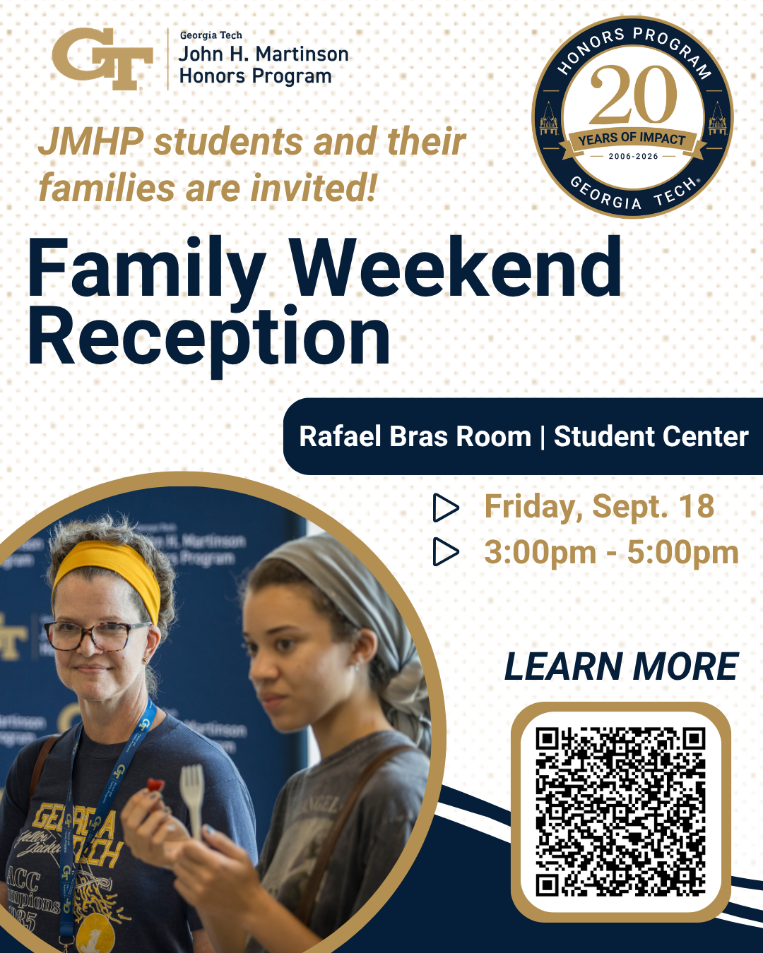 Flyer for the 2026 JMHP Family Weekend reception