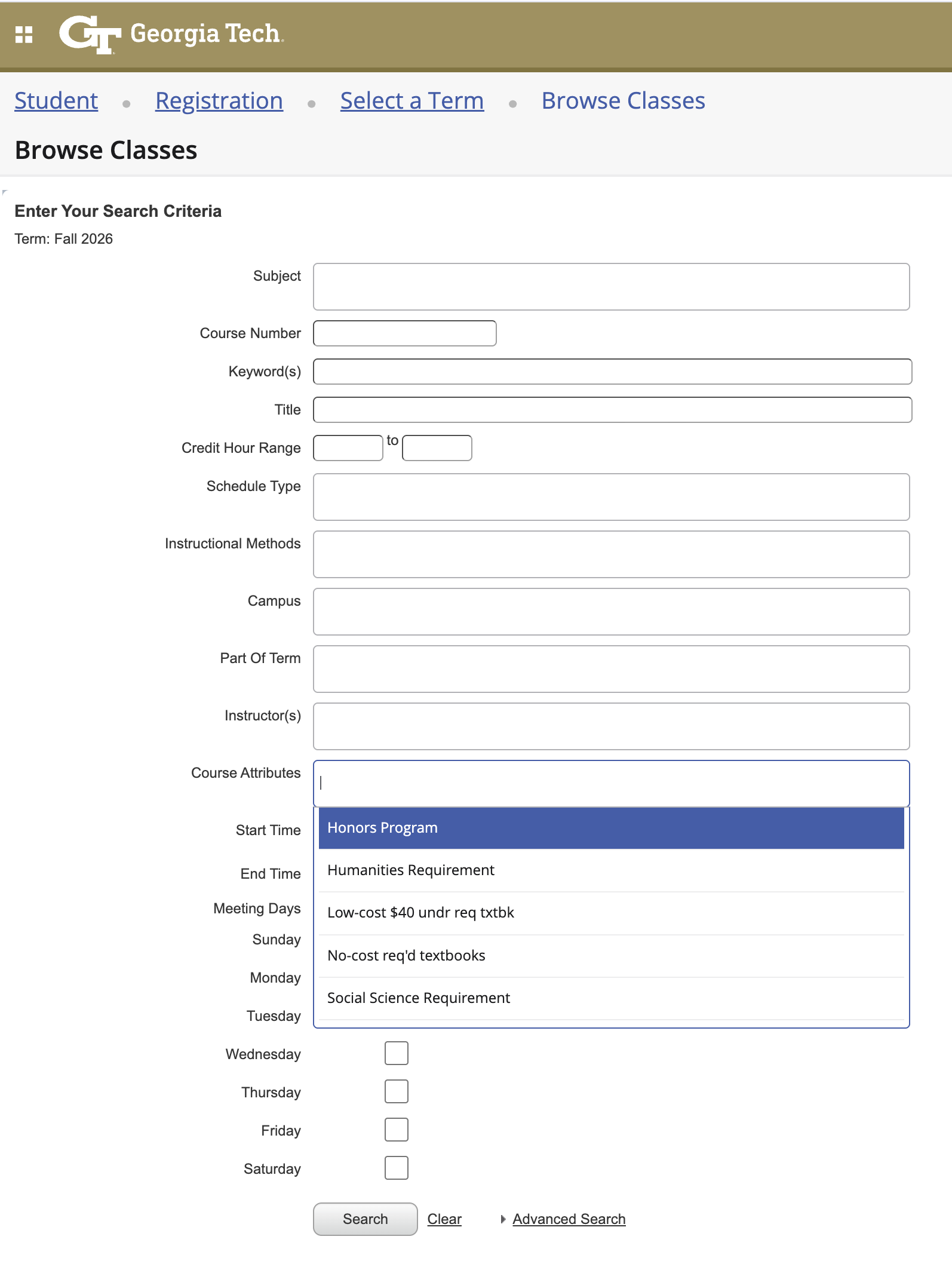 Image of the OSCAR class registration portal